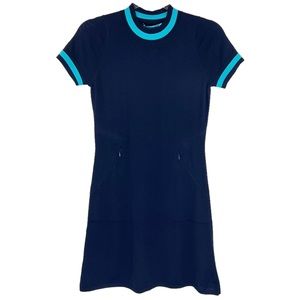 NWT G/Fore Navy Short Sleeve Crew Neck Wool Mini Dress with Pockets Size Small